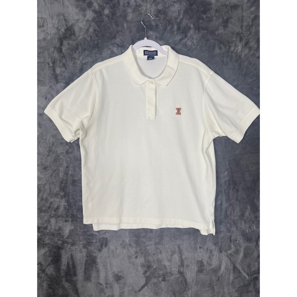 Lands End University of Illinois Polo Shirt Mens XL White Short Sleeve Pique